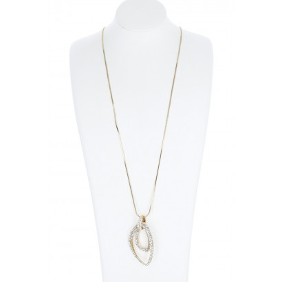LONG CHAIN NECKLACE WITH GEOMETRIC PEND., STRASS