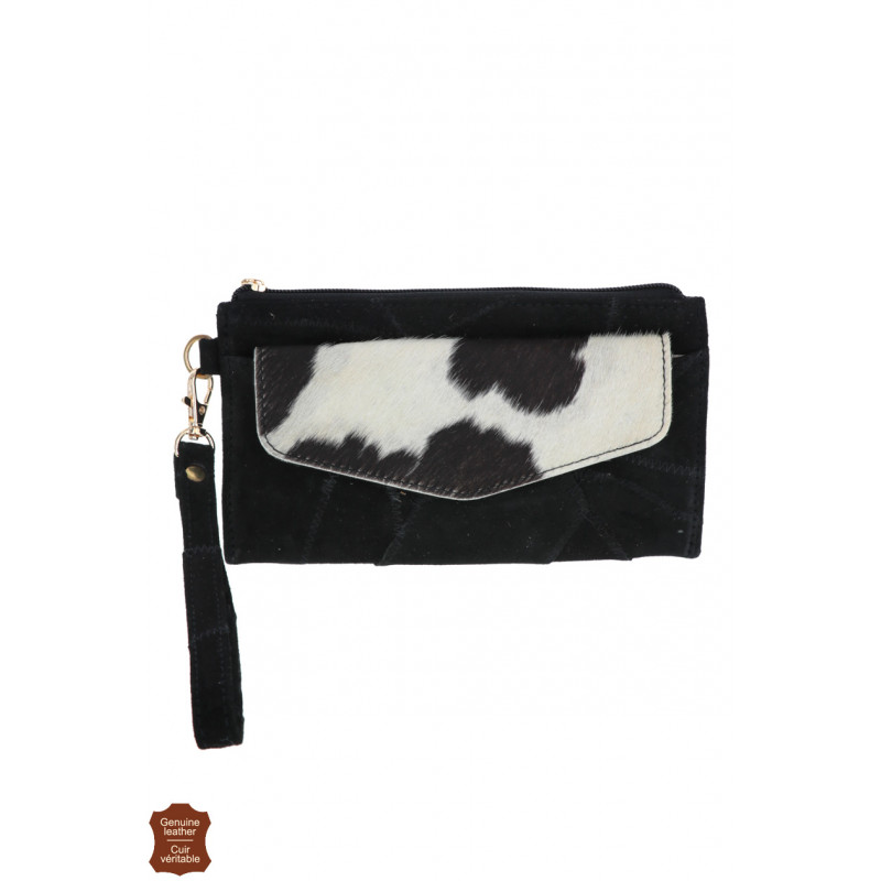 TILA, SUEDE POUCH WITH POCKET, METALLIZED PRINTING