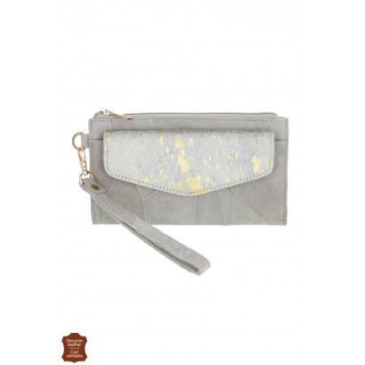 TILA, SUEDE POUCH WITH POCKET, METALLIZED PRINTING