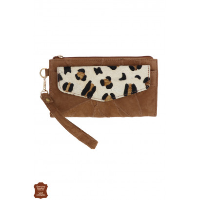 TILA, SUEDE POUCH WITH POCKET, METALLIZED PRINTING