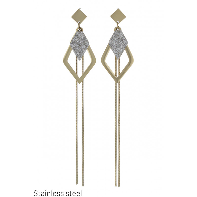 BOUCLES D'OREIL. ACIER FORME GEOMETRIQUE ET CHAINE