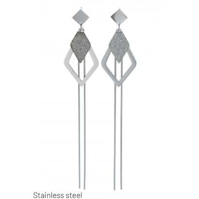 BOUCLES D'OREIL. ACIER FORME GEOMETRIQUE ET CHAINE