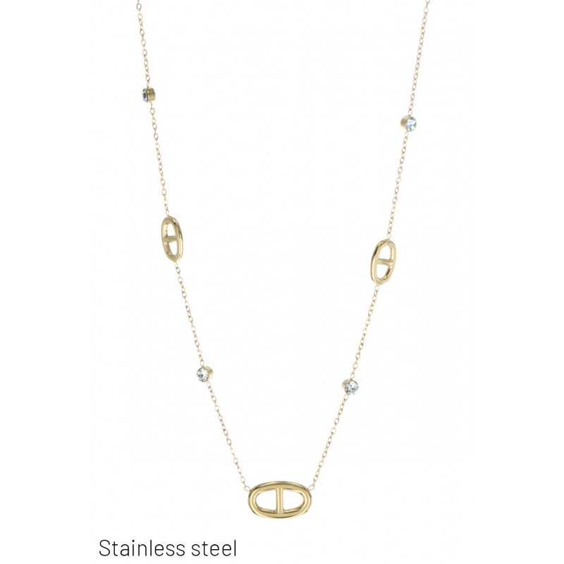 ST. STEEL NECKLACE WITH METAL OVAL  PENDANT