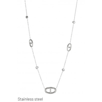 ST. STEEL NECKLACE WITH METAL OVAL  PENDANT