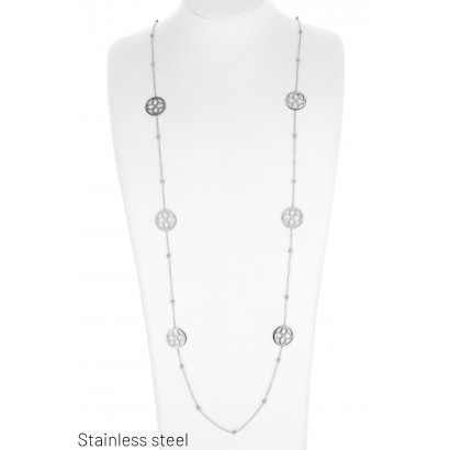 STEEL NECKLACE LONG WITH FLOWERS PENDANT