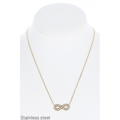 STAINL.STEEL NECKLACE WITH INFINITY SYMBOL & STRAS