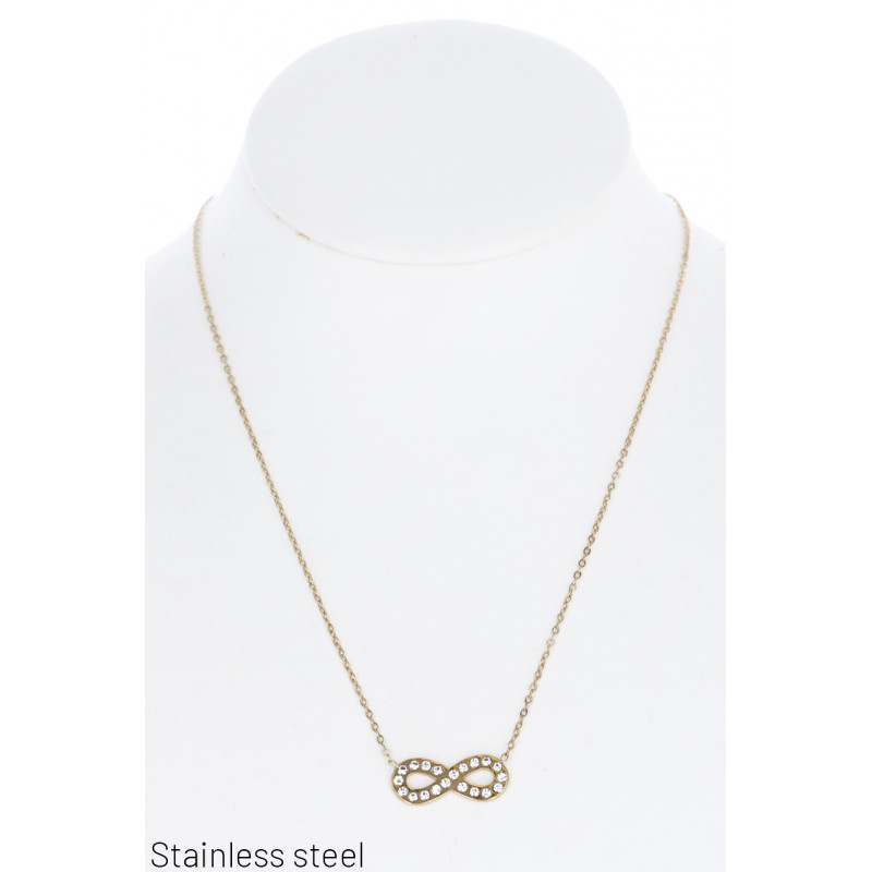 STAINL.STEEL NECKLACE WITH INFINITY SYMBOL & STRAS