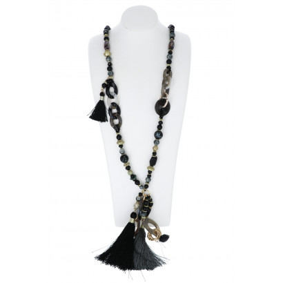 NECKLACE WITH BEADS, CHARMS & TASSELS PENDANT