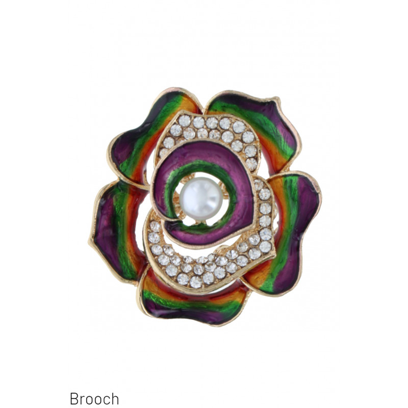 BROOCH FLOWER SHAPE WITH RHINESTONE AND PEARLS