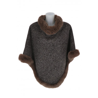 PONCHO WITH COLLAR AND FAKE FUR TRIM