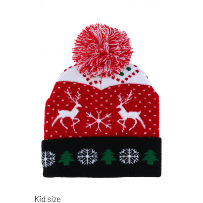 KNITTED HAT WITH DEER, SNOWFLAKES AND POMPOM