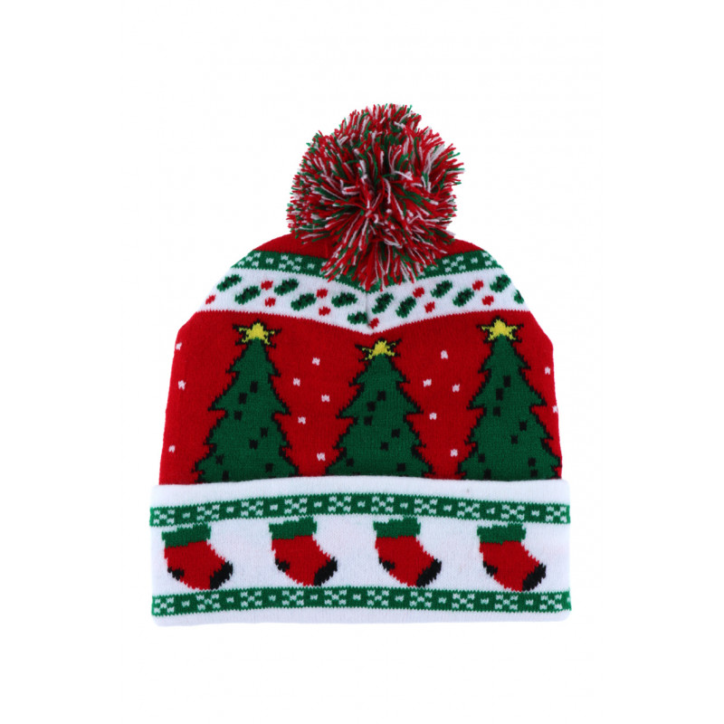 KNITTED HAT WITH CHRISTMAS TREE, SOCKS AND POMPOM