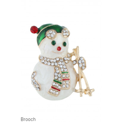 BROOCH WITH SNOWMAN AND RHINESTONES