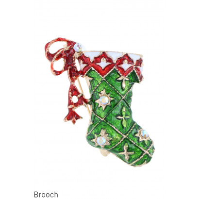 BROOCH WITH CHRISTMAS SOCK AND RHINESTONES
