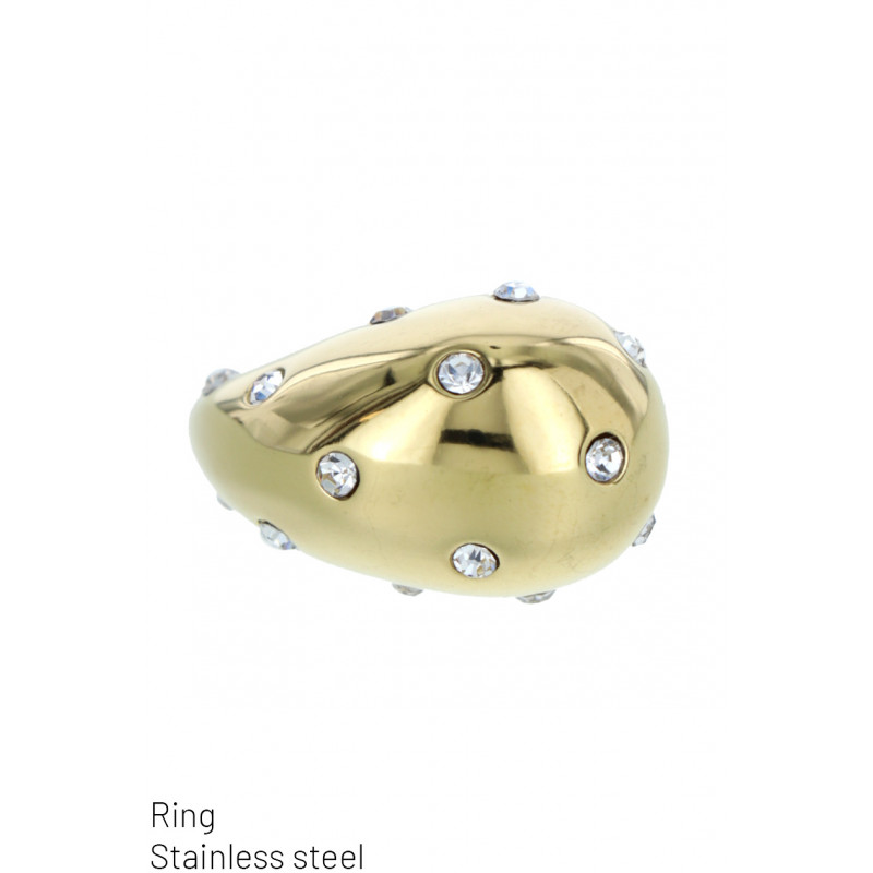 ANILLO ACERO, BOLA EN FORMA DE GOTA CON ESTRAS