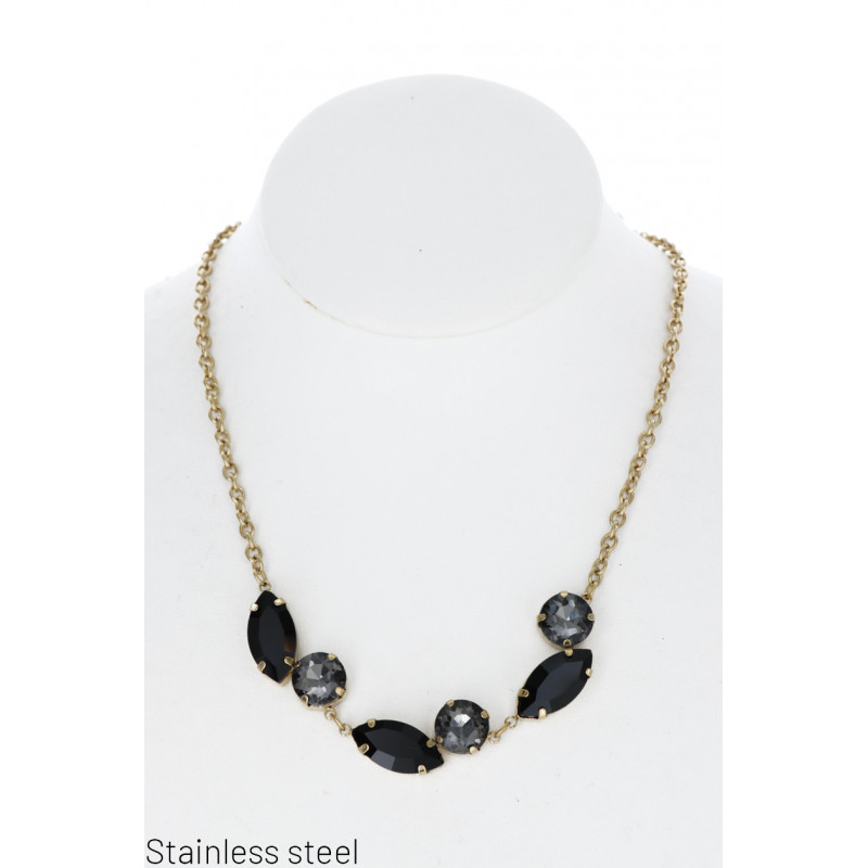 STAINL.STEEL NECKLACE WITH MULTI FACETED BEADS