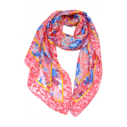 FOULARD POLYSILK AVEC MOTIF FLORAL ET ABSTRAIT