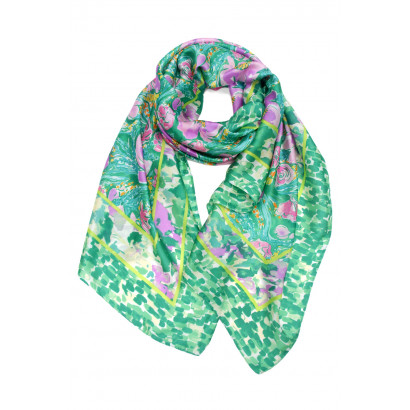 FOULARD POLYSILK AVEC MOTIF FLORAL ET ABSTRAIT