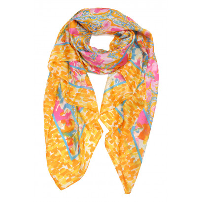 FOULARD POLYSILK AVEC MOTIF FLORAL ET ABSTRAIT