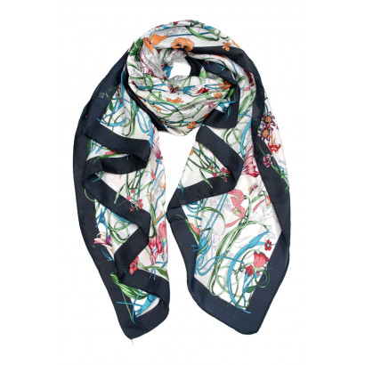 POLYSILK SCARF WITH FLOWERS PATTERN