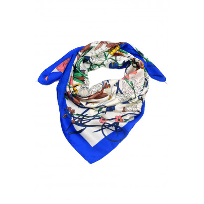 SQUARE POLYSILK SCARF WITH FLOWERS PATTERN
