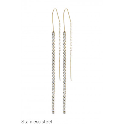 STEEL EARRINGS WITH  RHINESTONES AND CHAINS