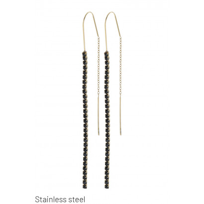 STEEL EARRINGS WITH  RHINESTONES AND CHAINS