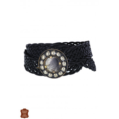 LEATHER BELT, BRAIDED BELT WITH ROUND BUCKLE