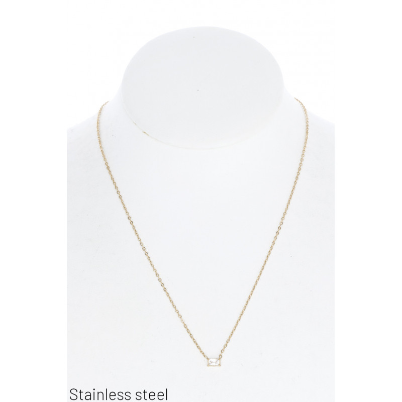 ST.STEEL NECKLACE WITH RECTANGULAR STONE PENDANT