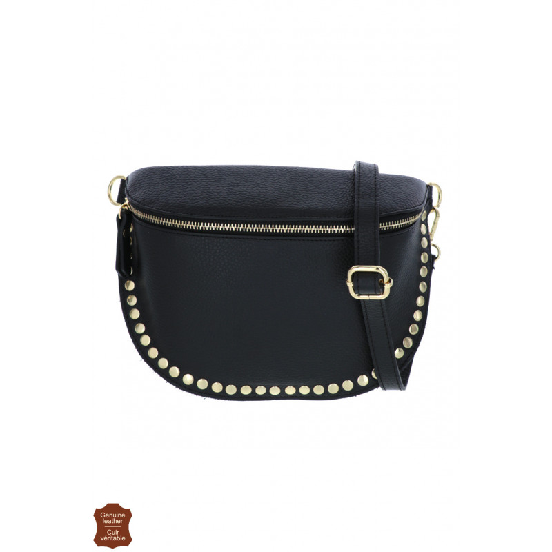 JOY, WAIST LEATHER BAG, SOLID COLOR WITH STUDS