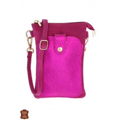 LAORA, SUEDE & SHINY LEATHER POUCH SOLID COLOR