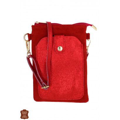 LAORA, SUEDE & SHINY LEATHER POUCH SOLID COLOR