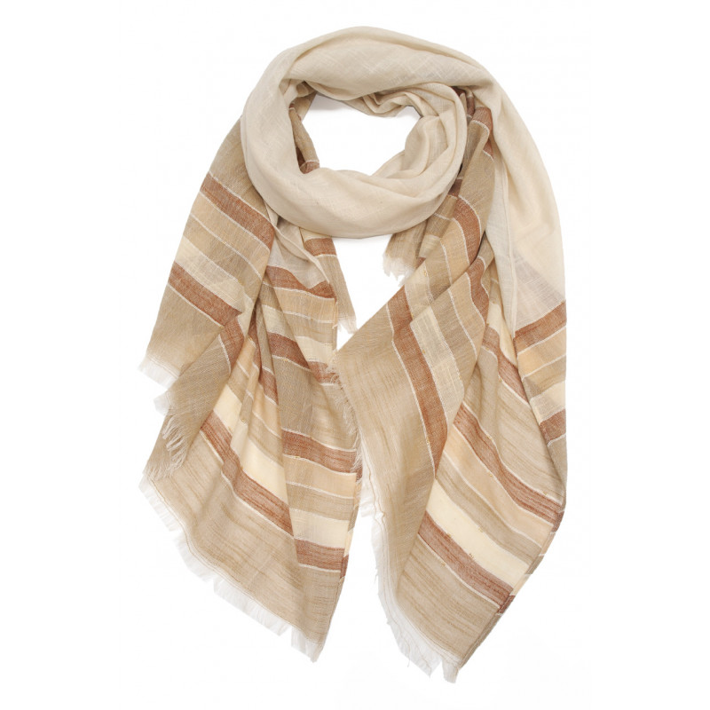 WOVEN  SCARF WITH STRIPES PRINT WITH FRINGES