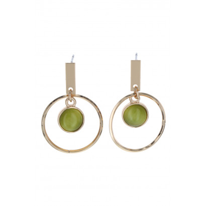EARRINGS METAL RING WITH ROUND STONE