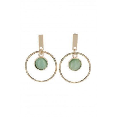 EARRINGS METAL RING WITH ROUND STONE