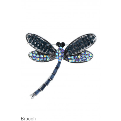 BROOCH WITH DRAGONFLY AND RHINESTONES