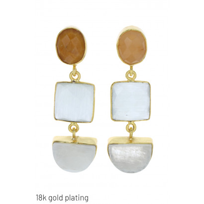 GOLD PLATING EARRINGS WITH GEOMETRIC SHAPE STONES