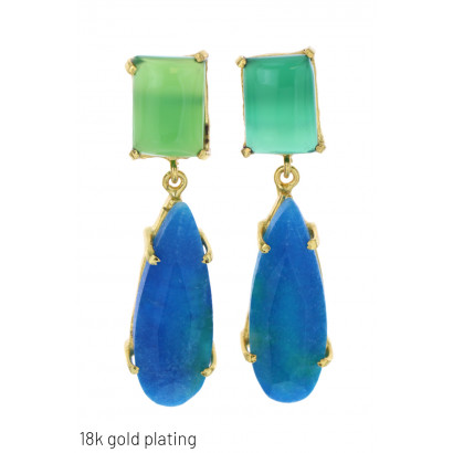 GOLD PLATING EARRINGS WITH DROP, RECTANGULAR SHAPE