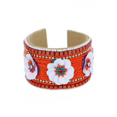 RIGID BRACELET WITH BEADS AND FLOWERS