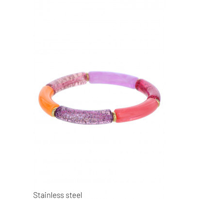 RESIN BRACELET DECORATED WITH STAINLESS STEEL RING