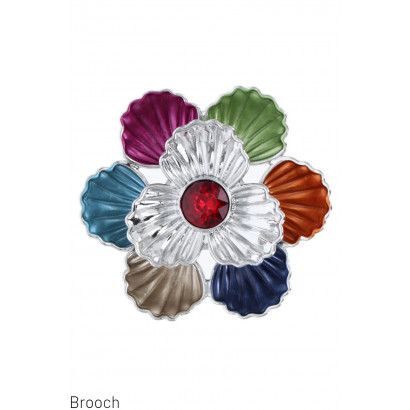 BROOCH WITH FLOWER AND FACETED STONE