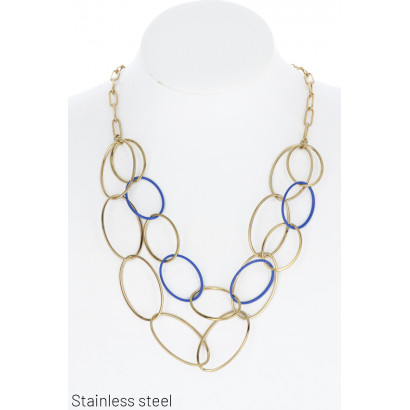 ST. STEEL 2 ROWS NECKLACE WITH METAL OVAL LINKS