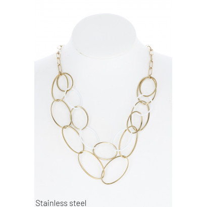 ST. STEEL 2 ROWS NECKLACE WITH METAL OVAL LINKS