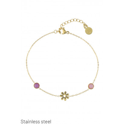 STEEL BRACELET WITH FLOWER AND STONES
