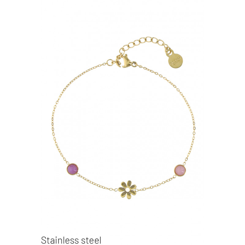 STEEL BRACELET WITH FLOWER AND STONES