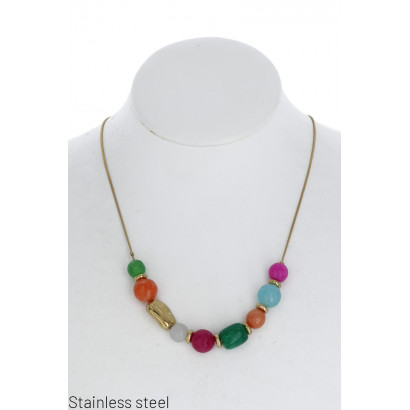 STAINL.STEEL ARTICULAR NECKLACE WITH STONES