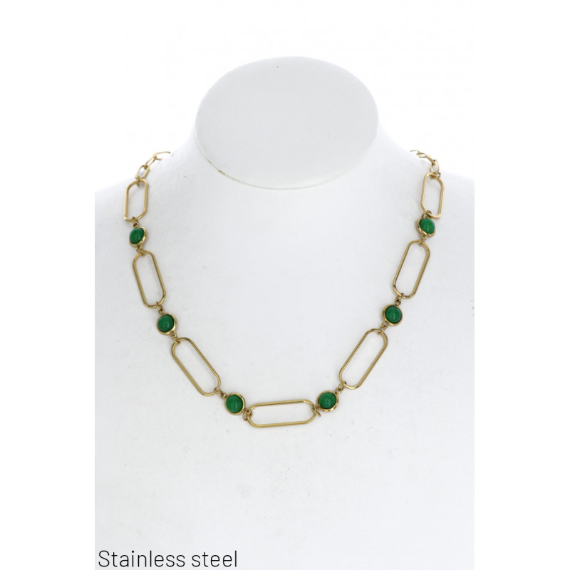 ST. STEEL THICK LINK NECKLACE WITH STONES