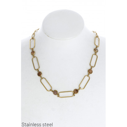 ST. STEEL THICK LINK NECKLACE WITH STONES