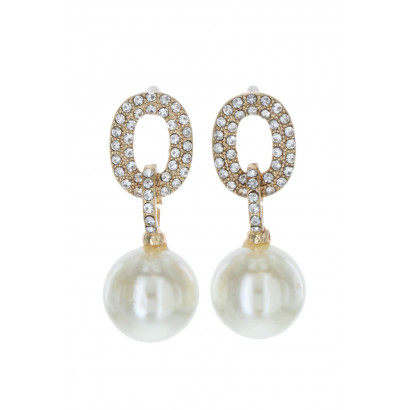 EARRINGS RING WITH RHINESTONES  AND PEARL PENDANT