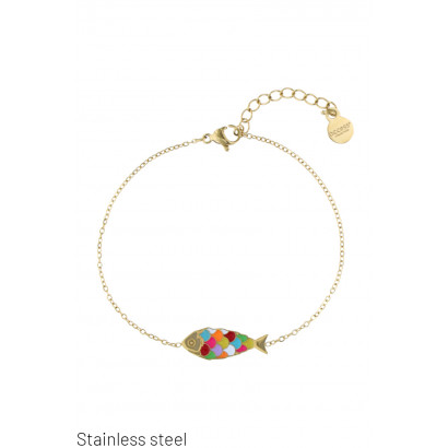 STEEL BRACELET WITH COLORED FISH PENDANT